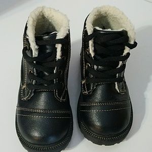 Shocked Black Leather Boots for Kids